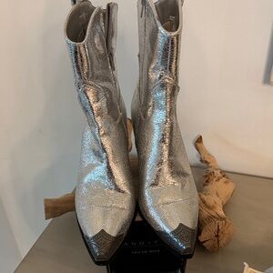 Unlisted Silver Metallic Pointed Toe Ankle Booties